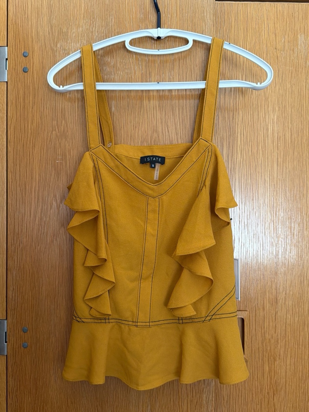 I.STATE Mustard Ruffle Peplum Tank